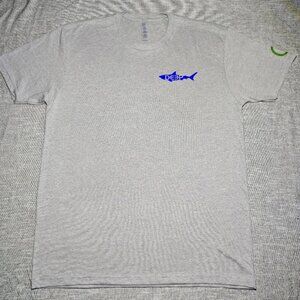 DEEP Performance Fishing Apparel T-Shirt Size Large Gray Blue Fish Logo